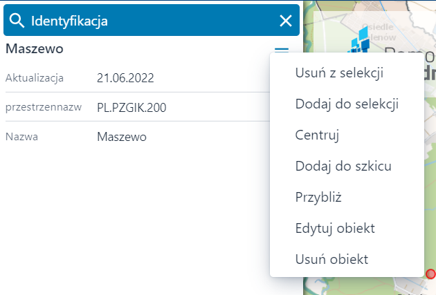 Menu kontekstowe okna ‘Identyfikacja’