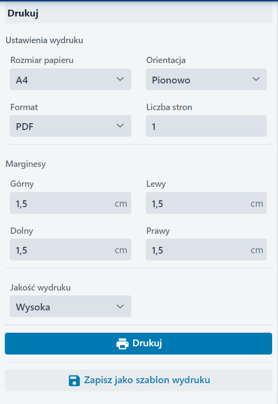 Zakładka ‘Drukuj’ w Edytorze wydruku