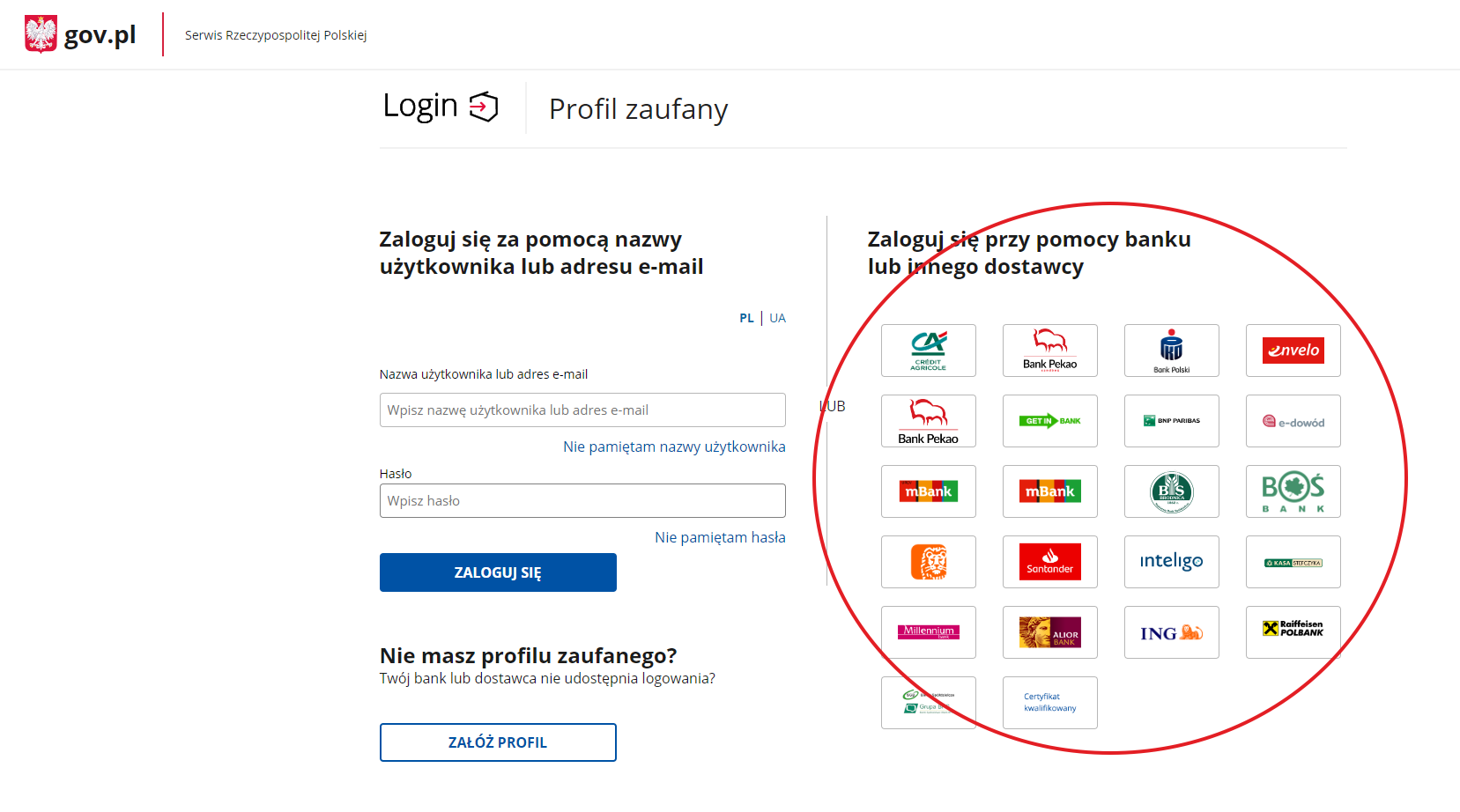 Logowanie do systemu przy pomocy Profilu Zaufanego