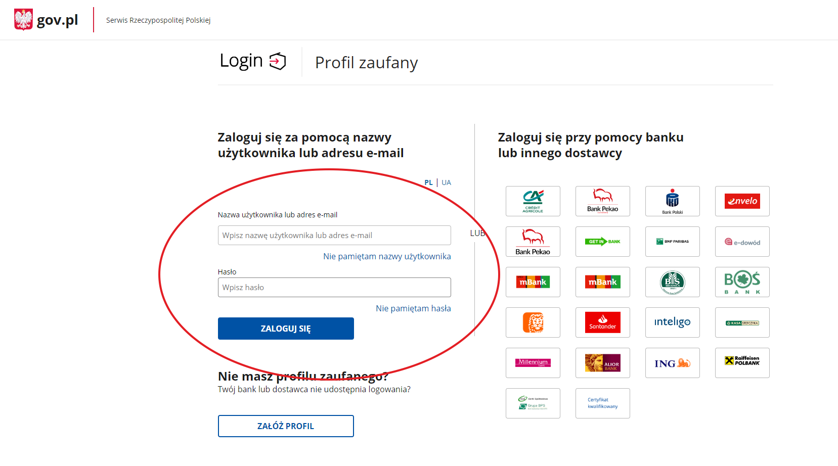 Logowanie do systemu przy pomocy Profilu Zaufanego