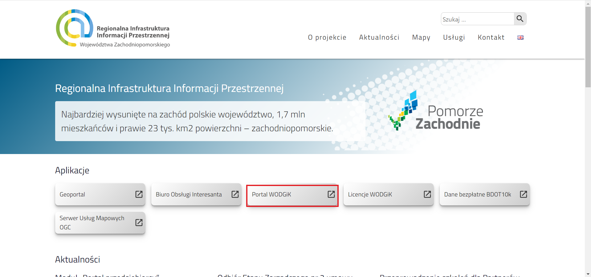 Portal Informacyjny - wybór aplikacji Portal WODGiK