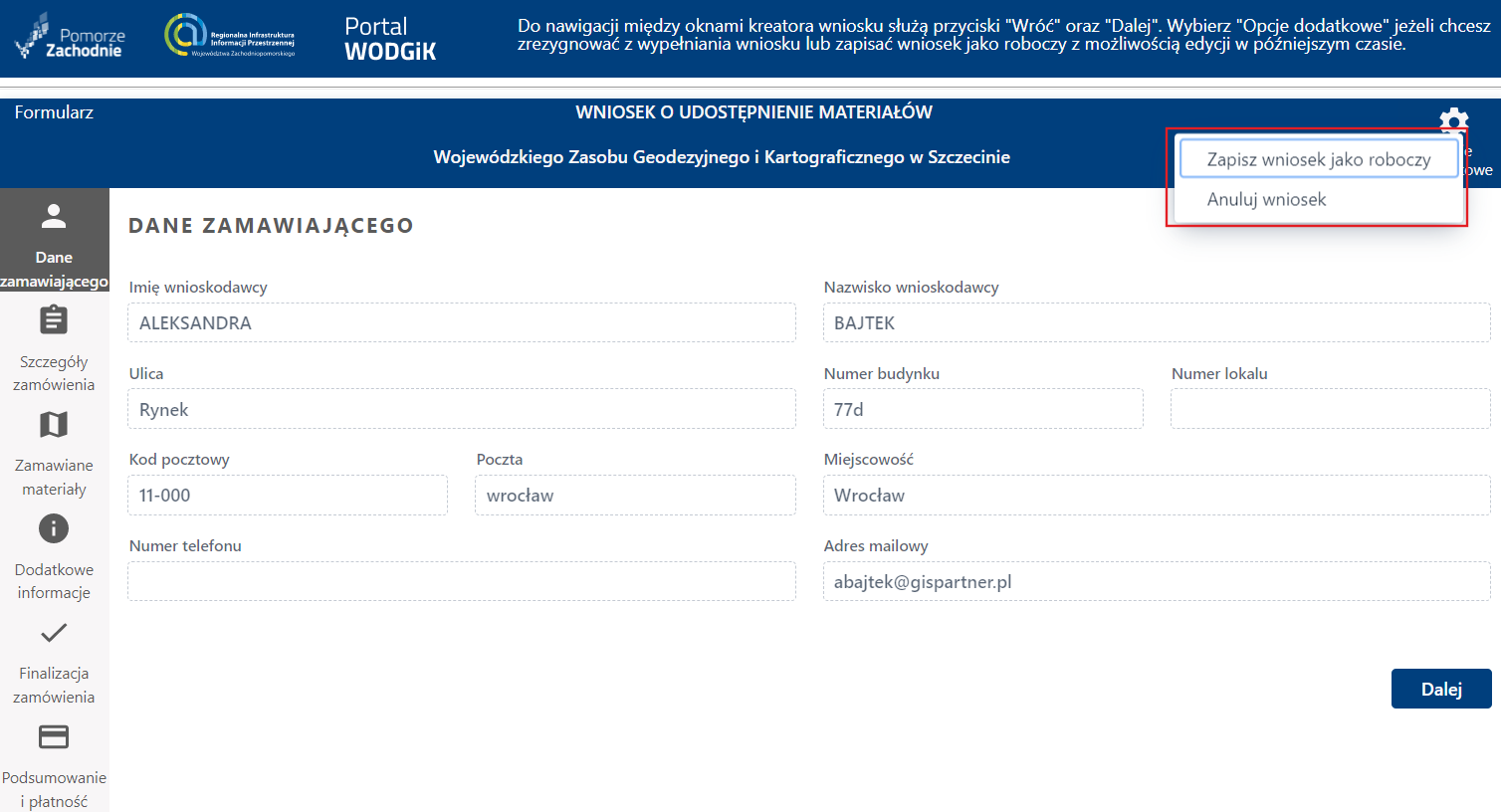 Formularz wniosku - opcje dodatkowe Formularz wniosku - opcje dodatkowe