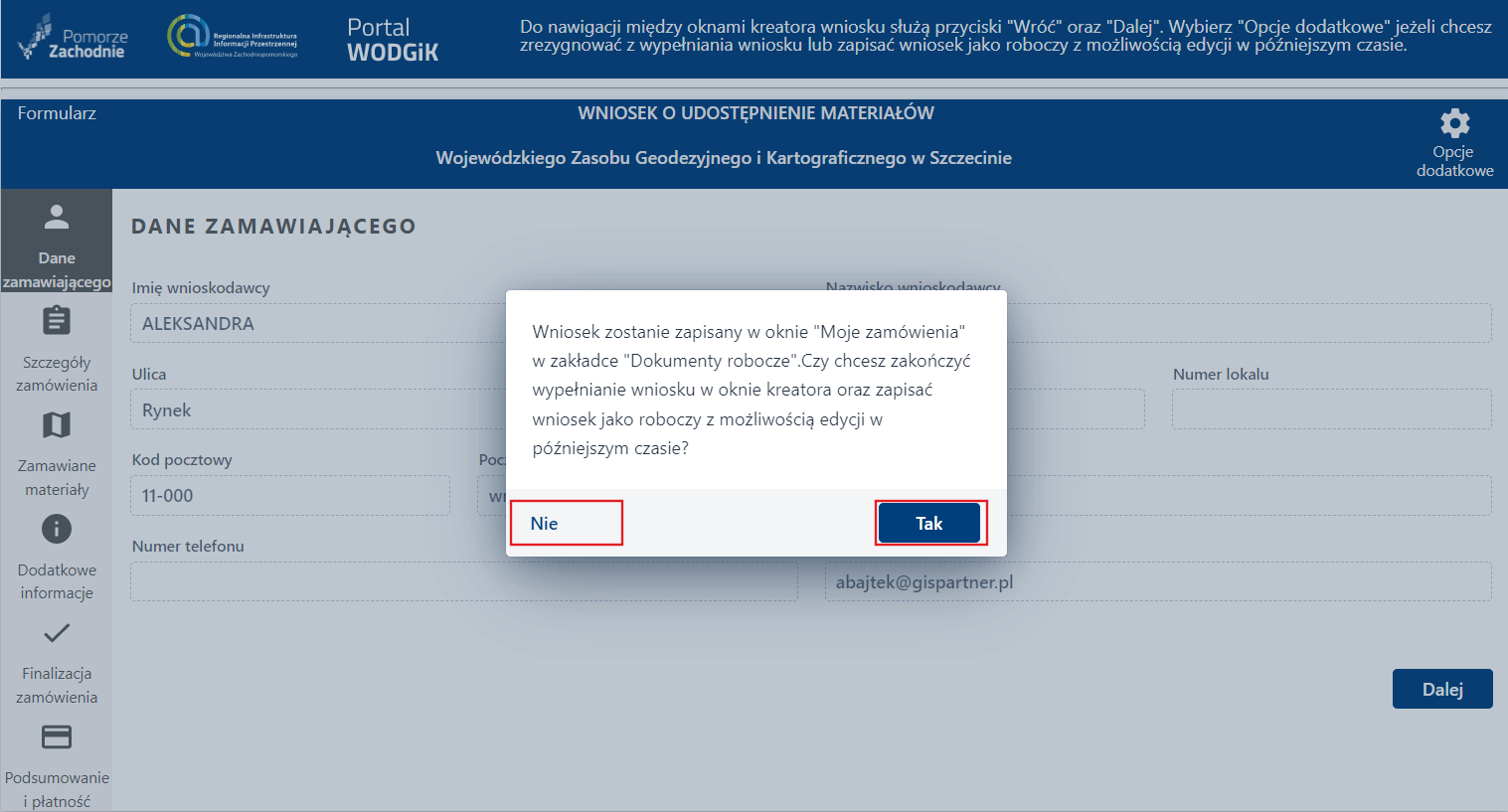 Formularz wniosku – zapisz jako roboczy Formularz wniosku – zapisz jako roboczy