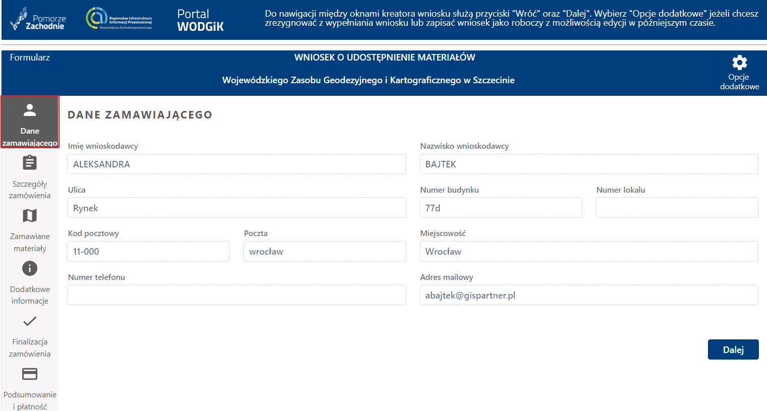 Formularz wniosku - panel boczny - etapy składania zamówienia Formularz wniosku - panel boczny - etapy składania zamówienia