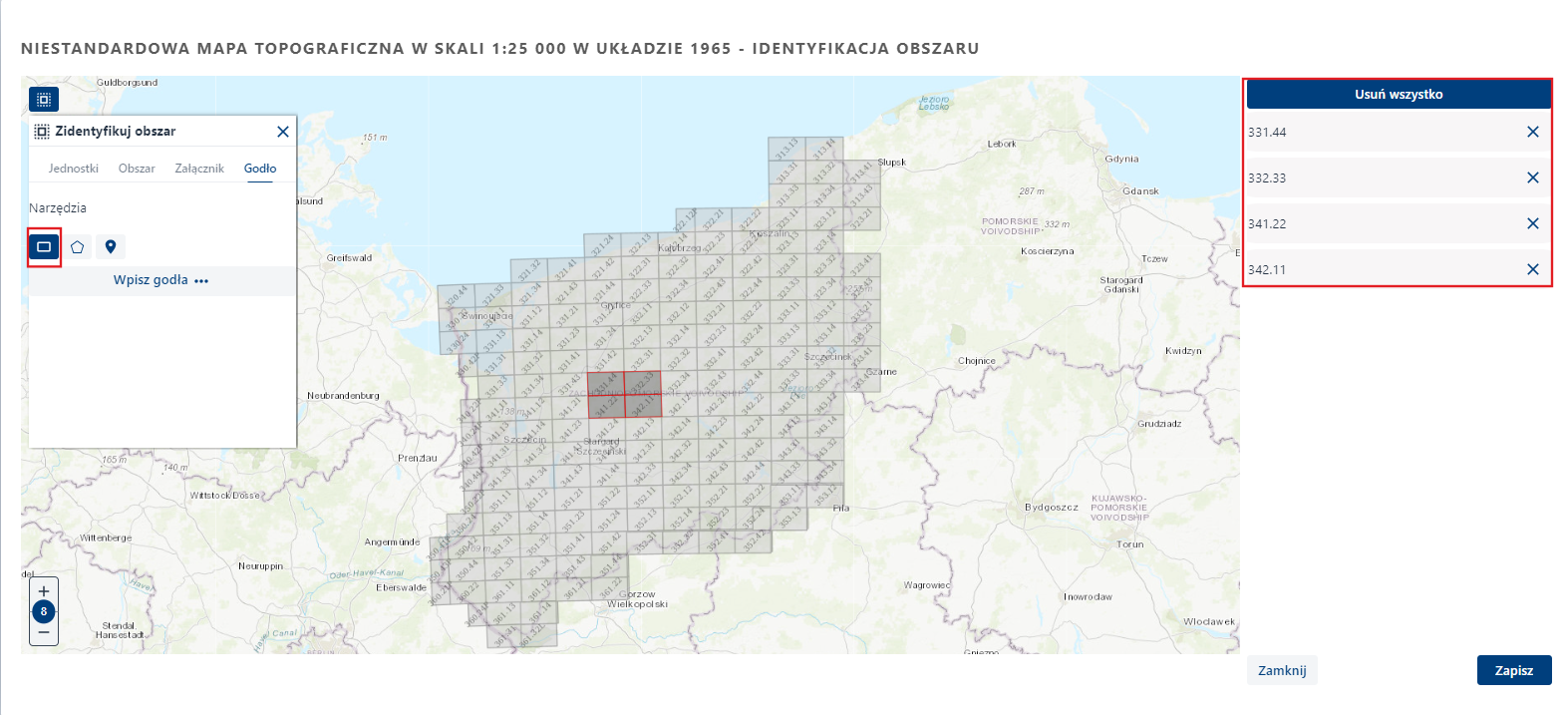 Zidentyfikuj obszar – zakładka Godło - selekcja prostokątem Zidentyfikuj obszar – zakładka Godło - selekcja prostokątem