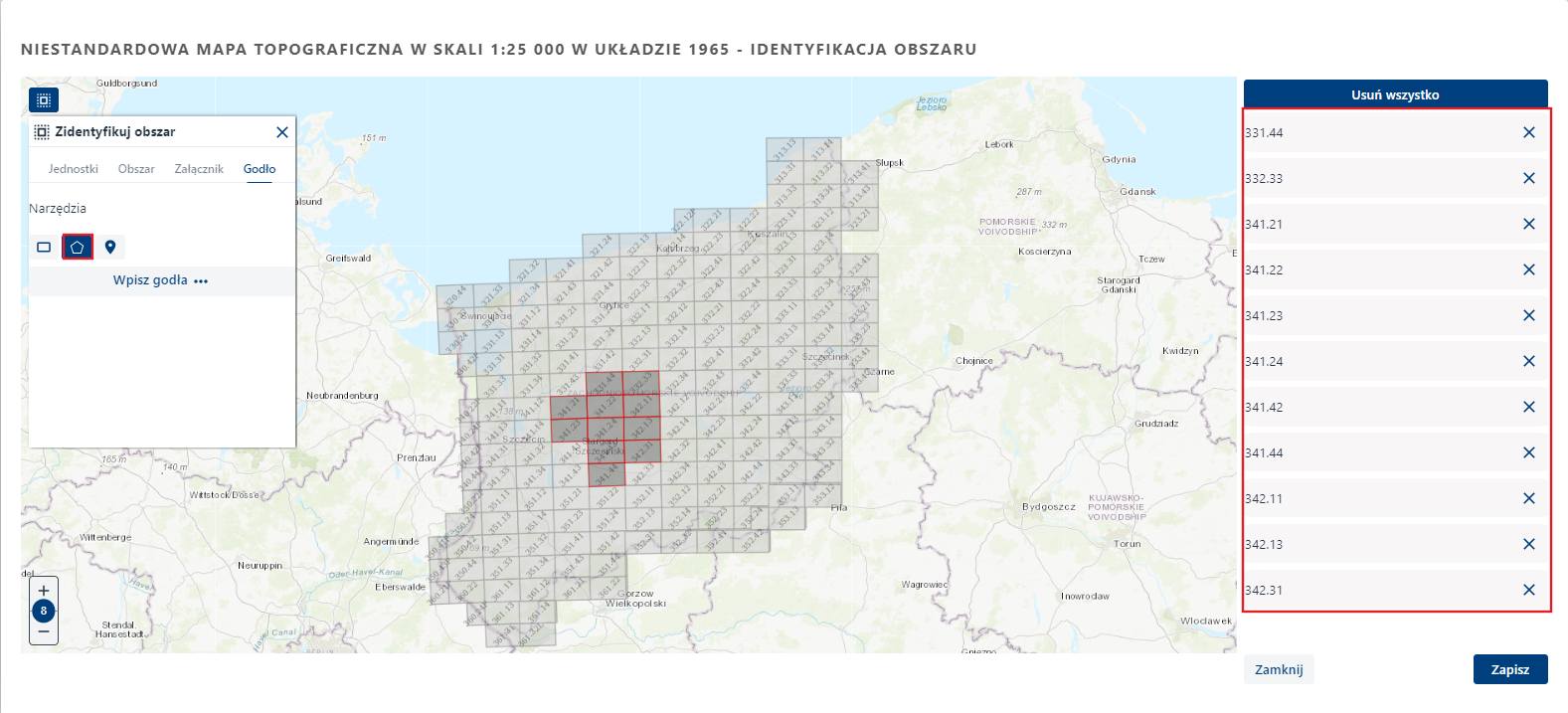 Zidentyfikuj obszar – zakładka Godło - selekcja punktem Zidentyfikuj obszar – zakładka Godło - selekcja punktem