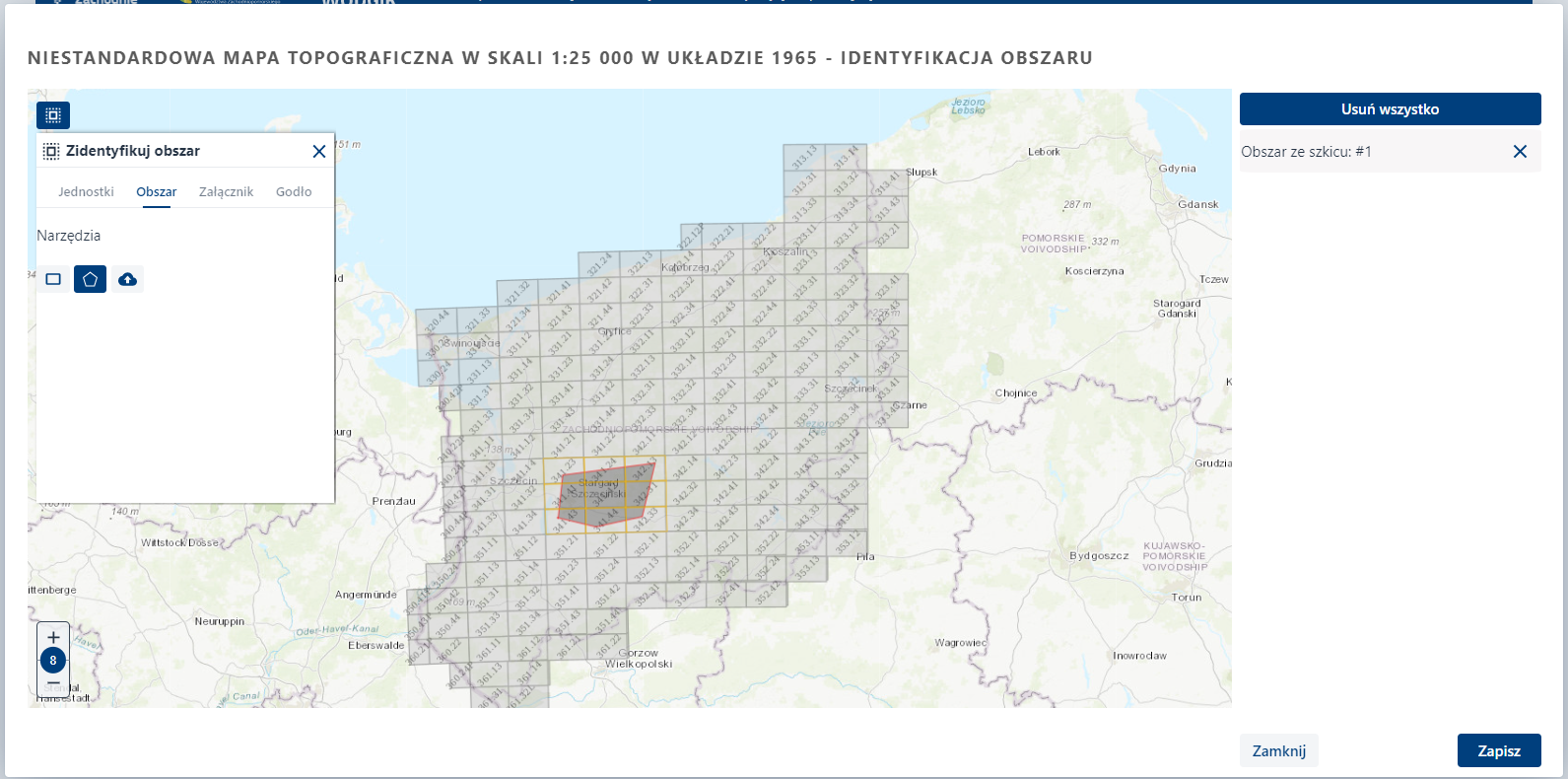 Zidentyfikuj obszar – zakładka Obszar – selekcja wielokątem Zidentyfikuj obszar – zakładka Obszar – selekcja wielokątem