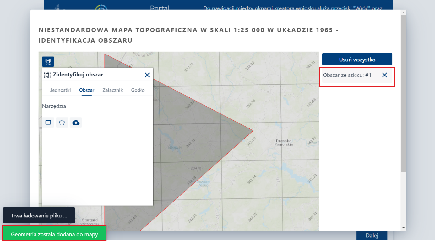 Zidentyfikuj obszar – zakładka Obszar – dodawanie obszaru z załącznika Zidentyfikuj obszar – zakładka Obszar – dodawanie obszaru z załącznika
