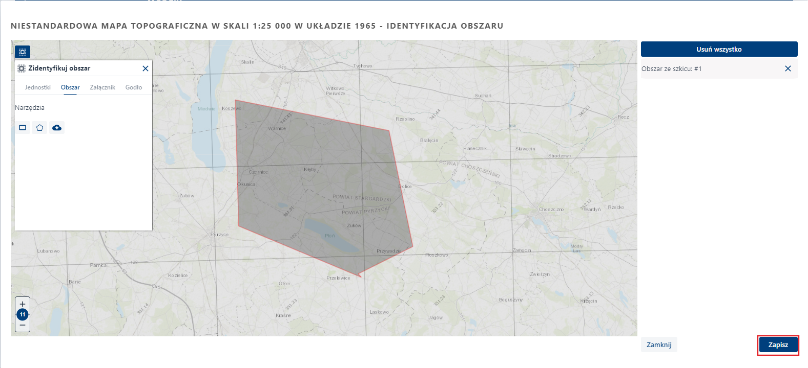 Zidentyfikuj obszar – zakładka Obszar – zapis zidentyfikowanego obszaru Zidentyfikuj obszar – zakładka Obszar – zapis zidentyfikowanego obszaru