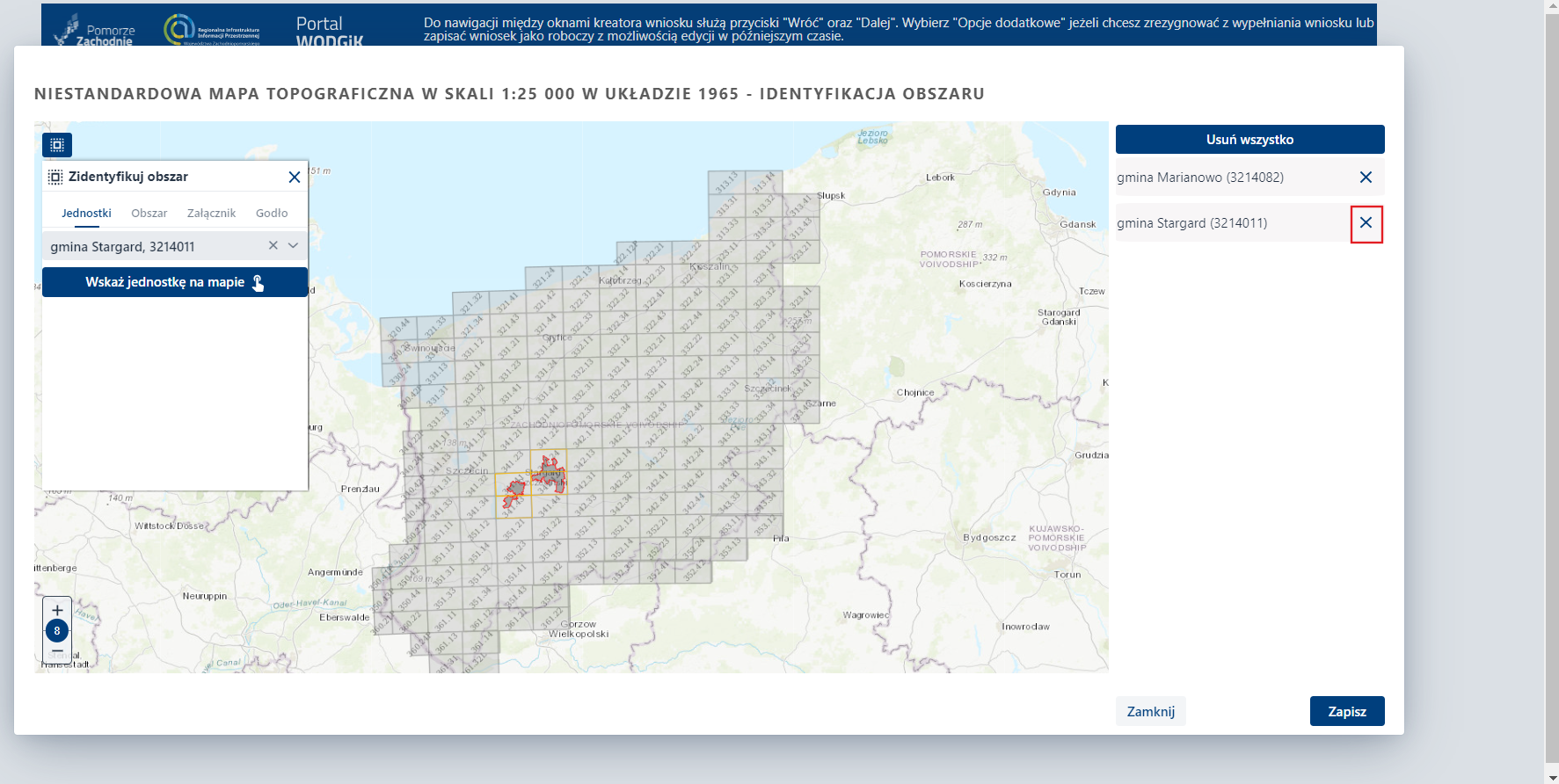 Zidentyfikuj obszar - Jednostki - pojedyncze usuwanie Zidentyfikuj obszar - Jednostki - pojedyncze usuwanie