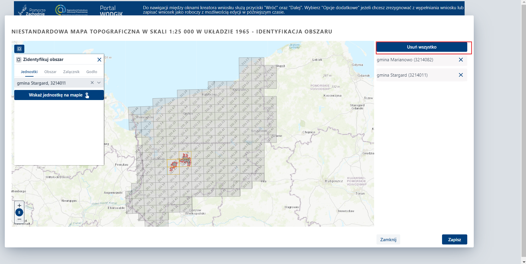 Zidentyfikuj obszar - Jednostki - usuwanie wszystkich jednostek Zidentyfikuj obszar - Jednostki - usuwanie wszystkich jednostek