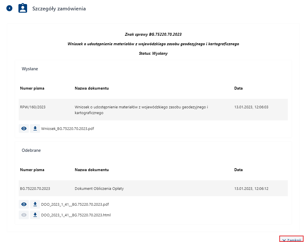 Szczegóły zamówienia - wysłane i odebrane Szczegóły zamówienia - wysłane i odebrane