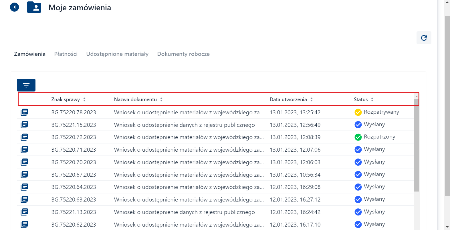 Zamówienia - nazwy kolumn Zamówienia - nazwy kolumn