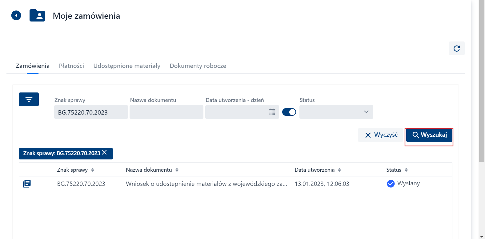 Moje zamówienia - Zamówienia - filtry Moje zamówienia - Zamówienia - filtry