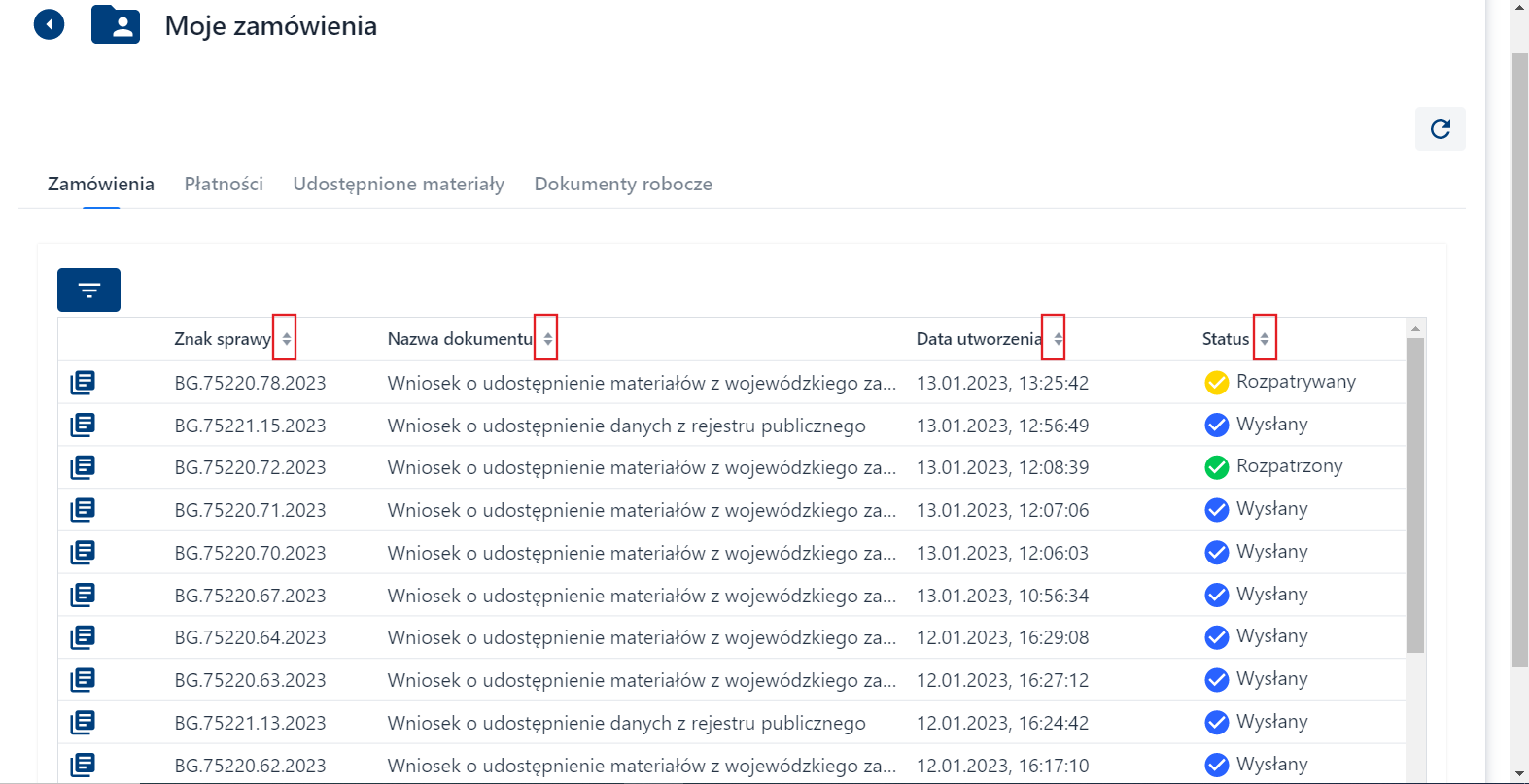 Moje zamówienia - Zamówienia - Sortowanie Moje zamówienia - Zamówienia - Sortowanie