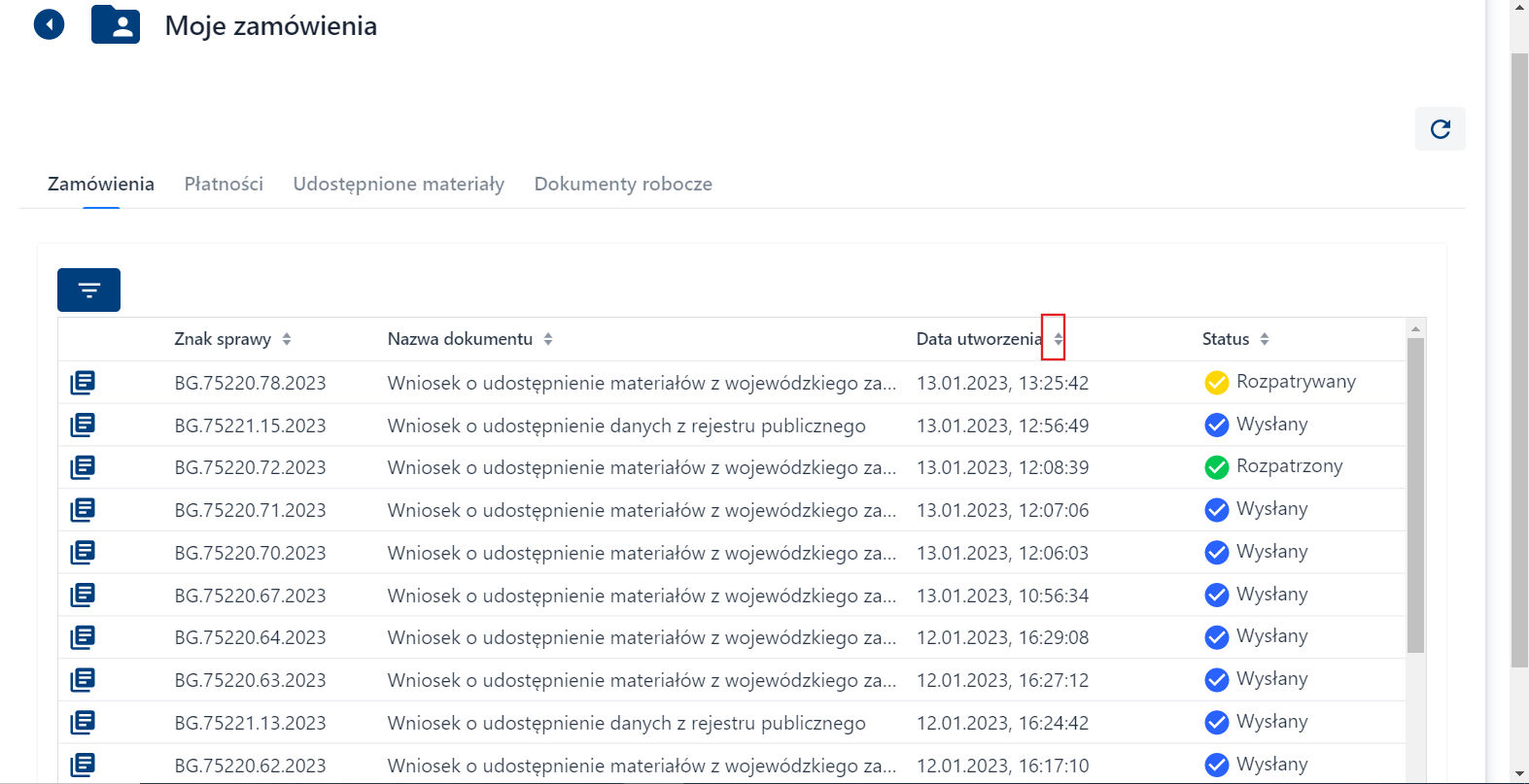 Moje zamówienia - Zamówienia - sortowanie po dacie Moje zamówienia - Zamówienia - sortowanie po dacie