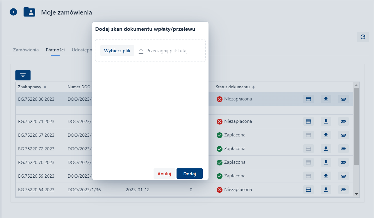 Moje zamówienia - dodaj skan dokumentu Moje zamówienia - dodaj skan dokumentu