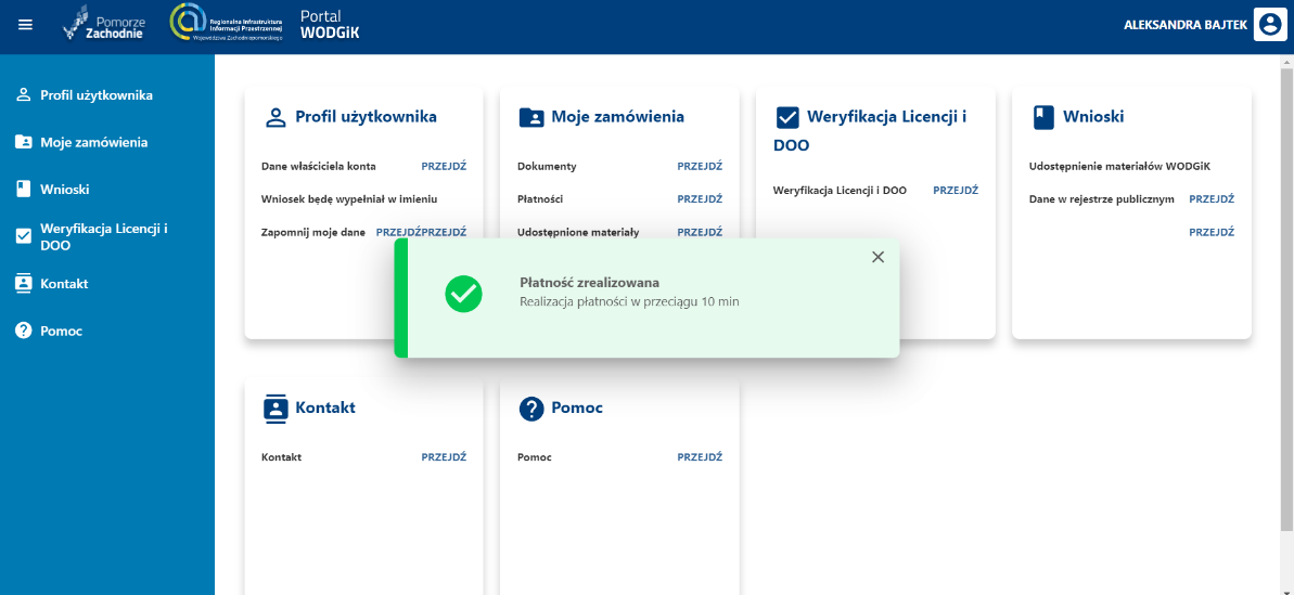 Płatności - komunikat o dokonaniu płatności Płatności - komunikat o dokonaniu płatności