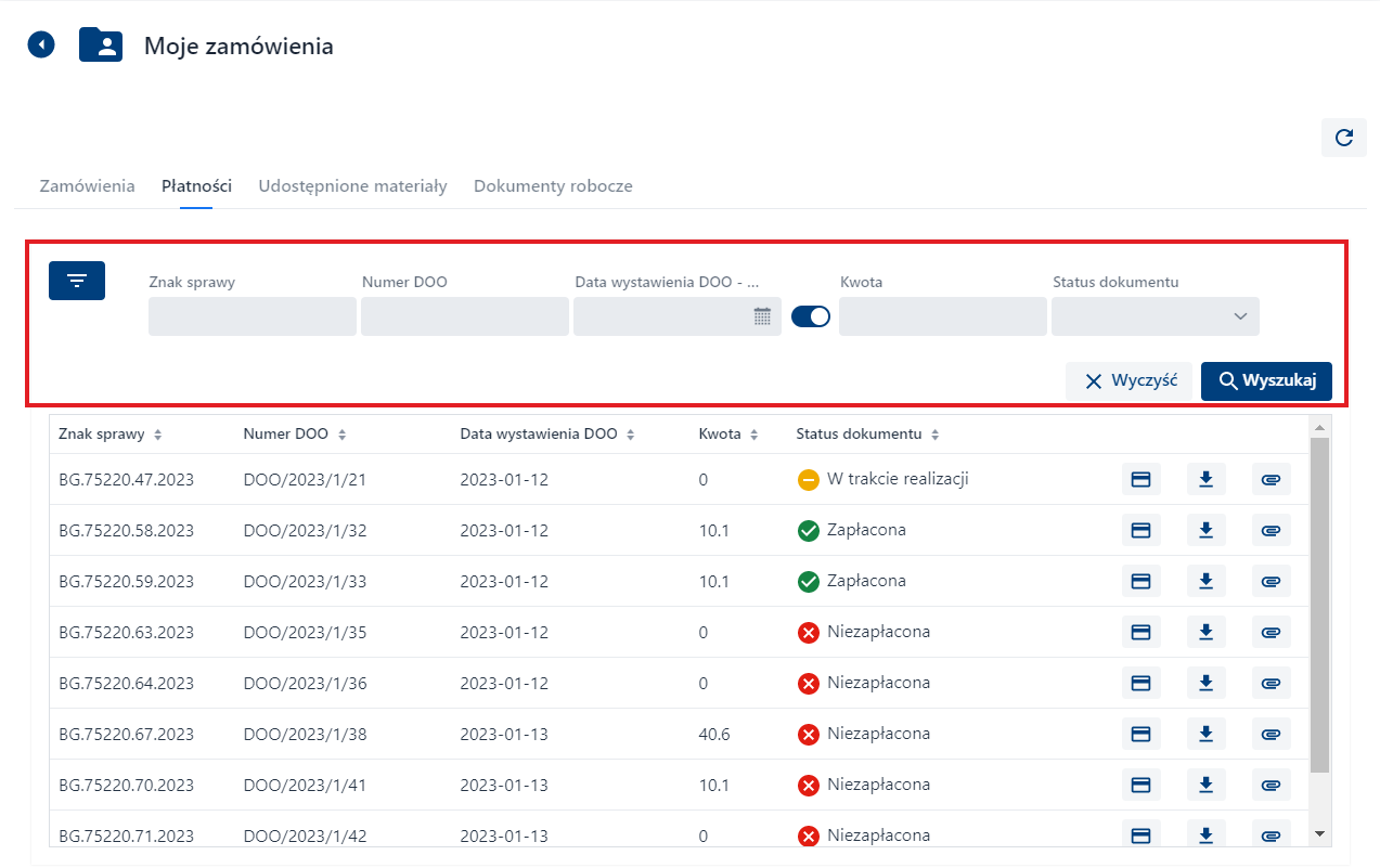 Płatności - filtry Płatności - filtry