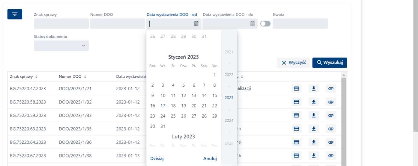 Płatności - Filtry - wbudowany kalendarz Płatności - Filtry - wbudowany kalendarz