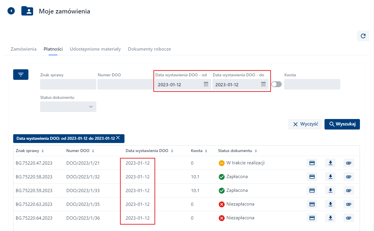 Płatności - Filtry - przedział czasowy Płatności - Filtry - przedział czasowy