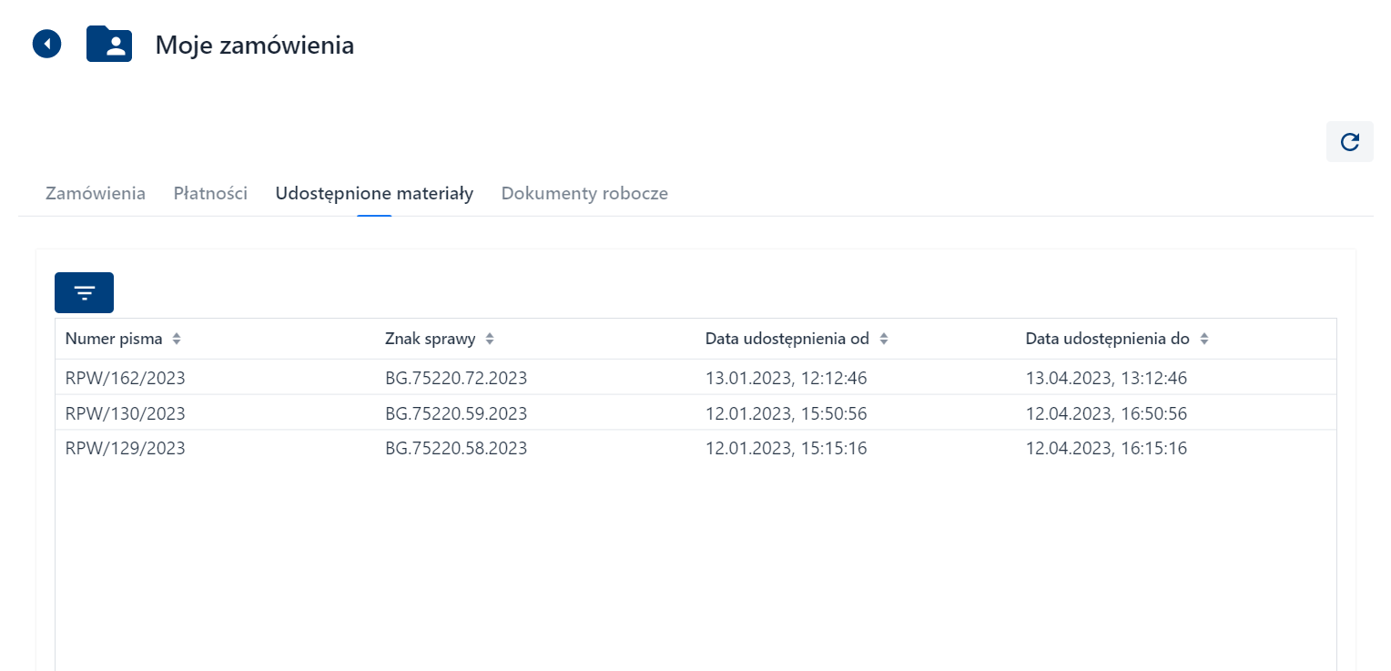Moje zamówienia - udostępnione materiały Moje zamówienia - udostępnione materiały