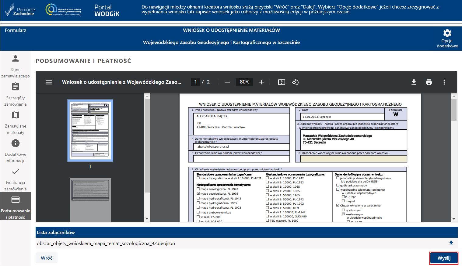 Formularz wniosku - etap Podsumowanie i płatność Formularz wniosku - etap Podsumowanie i płatność