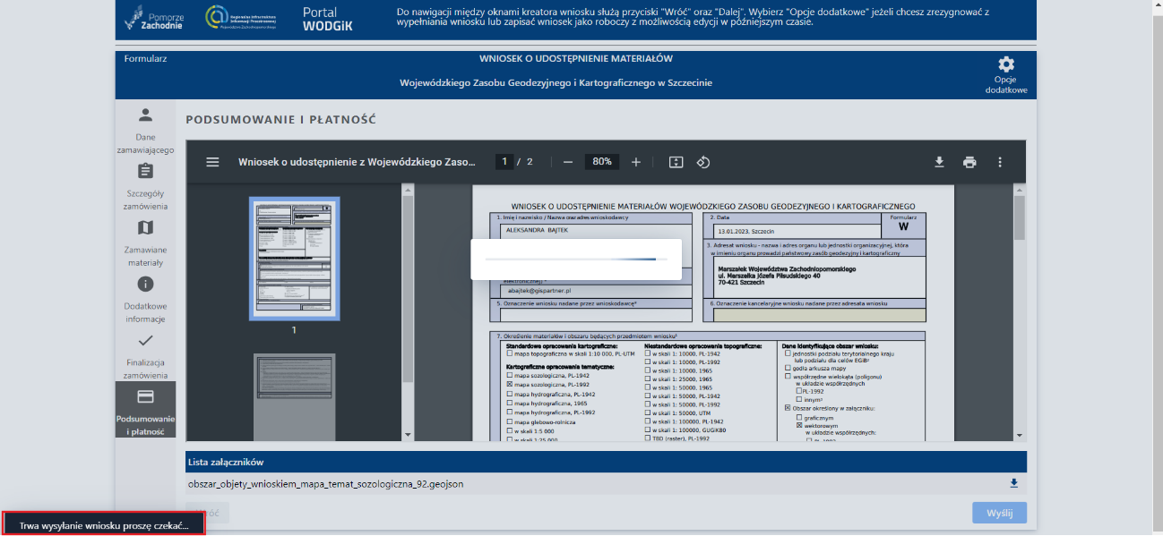 Formularz wniosku - etap Podsumowanie i płatność - wysyłanie wniosku Formularz wniosku - etap Podsumowanie i płatność - wysyłanie wniosku