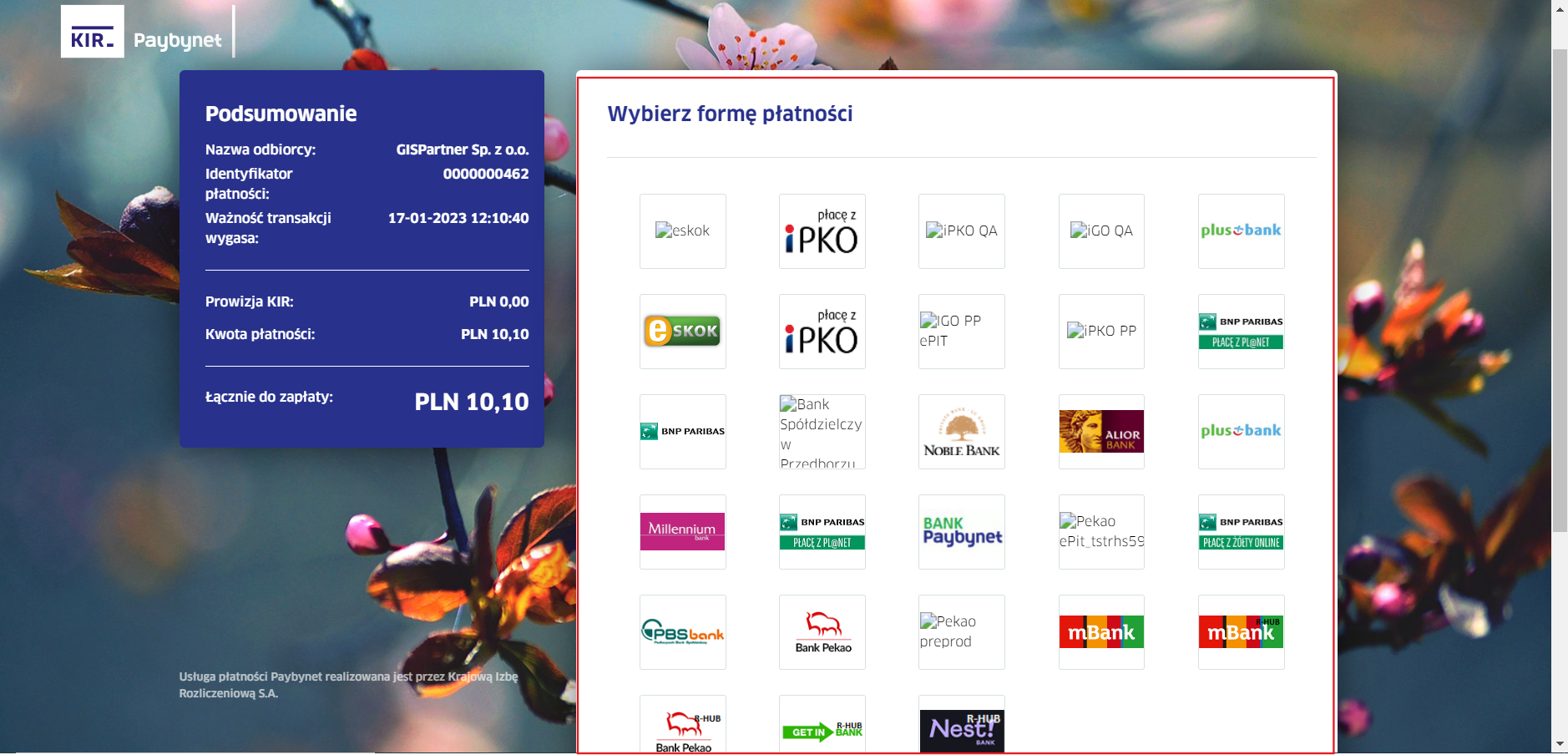 Płatność - forma wyboru płatnośc Płatność - forma wyboru płatnośc