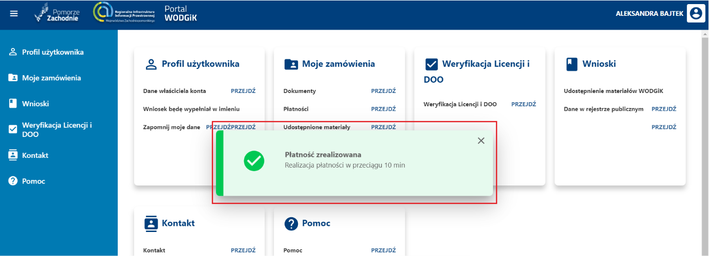 Komunikat o zrealizowanej płatności Komunikat o zrealizowanej płatności
