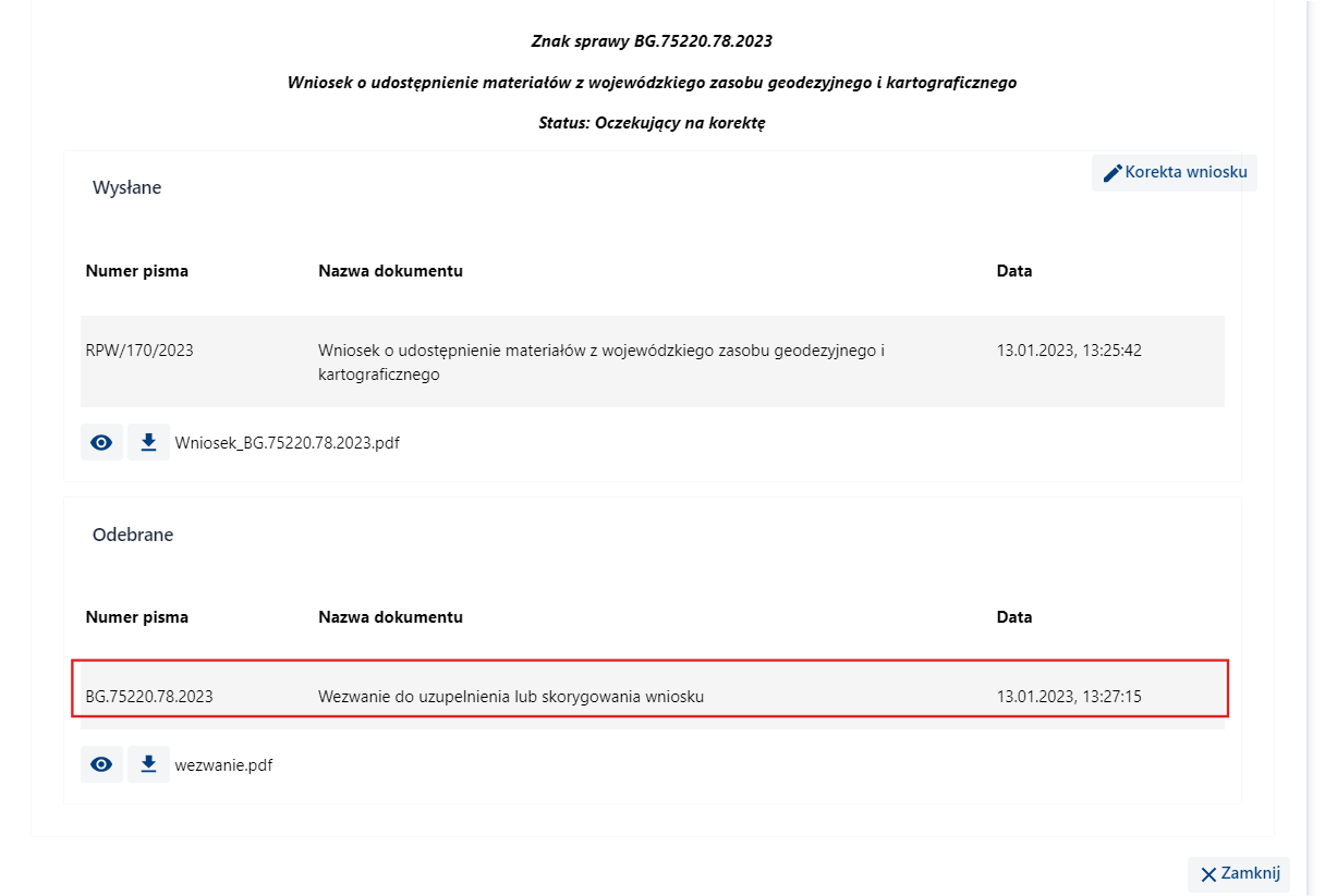 Szczegóły zamówienia - wniosek oczekujący na korektę Szczegóły zamówienia - wniosek oczekujący na korektę