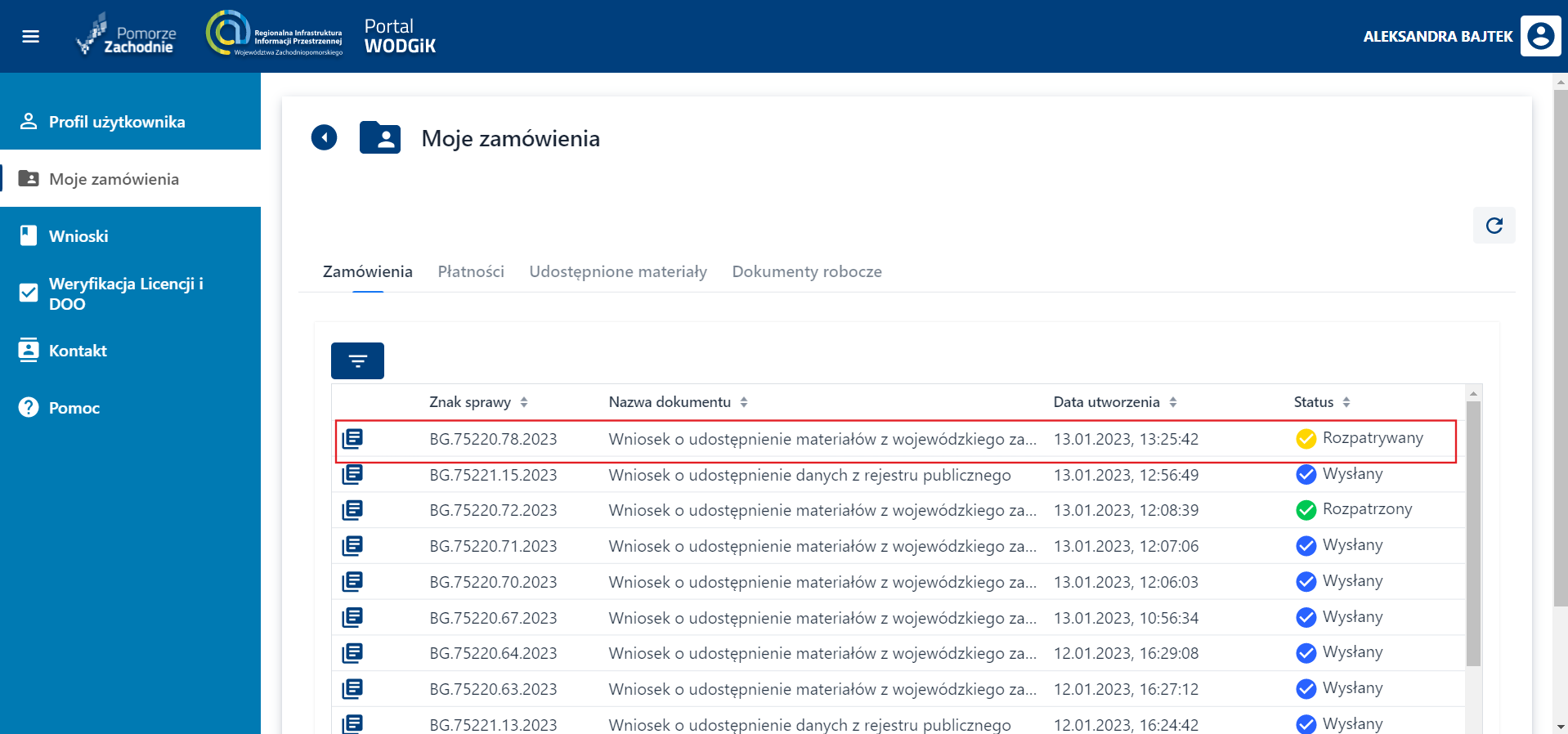 Moje zamówienia - lista zamówień Moje zamówienia - lista zamówień