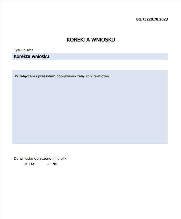 Korekta wniosku Korekta wniosku