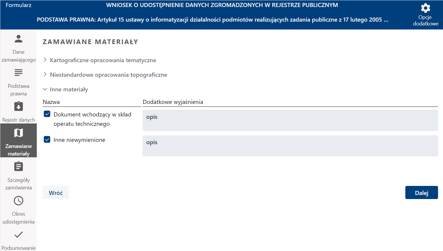 Zamawiane materiały - kartograficzne opracowania tematyczne Zamawiane materiały - kartograficzne opracowania tematyczne