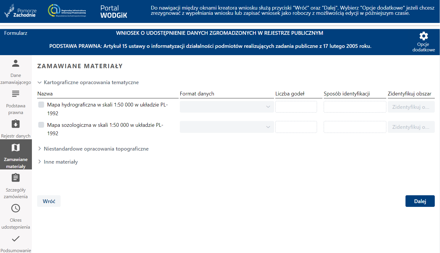 Zamawiane materiały - format danych Zamawiane materiały - format danych