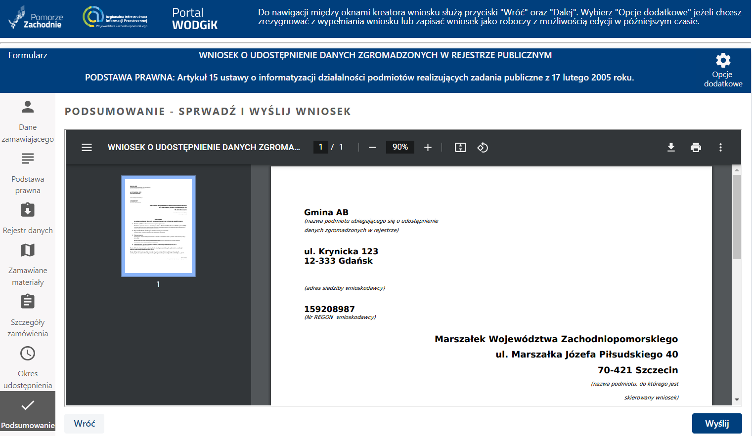 Formularz wniosku - etap Podsumowanie Formularz wniosku - etap Podsumowaniej
