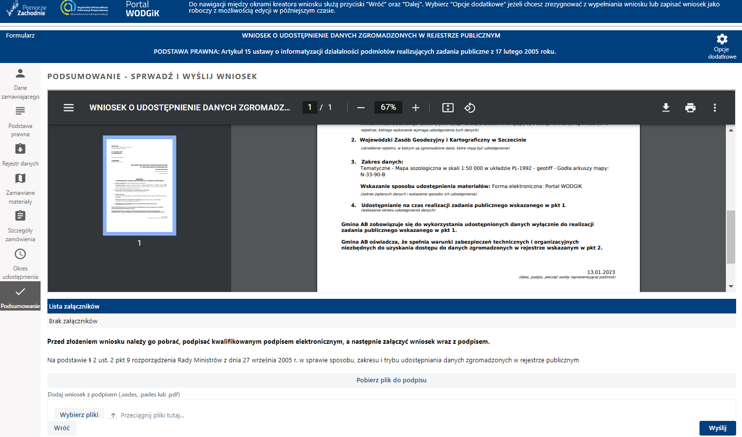 Formularz wniosku - etap Podsumowanie Formularz wniosku - etap Podsumowanie