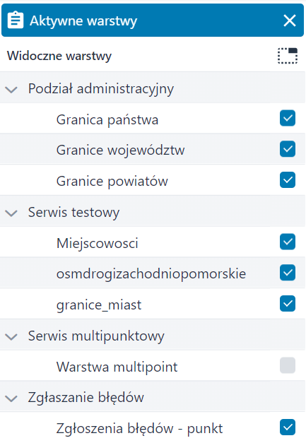 Lista aktywnych warstw