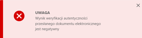 Komunikat o negatywnym wyniku weryfikacji Komunikat o negatywnym wyniku weryfikacji
