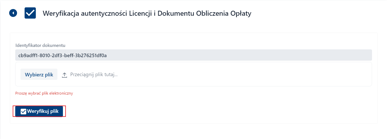 Weryfikacja autentyczności Licencji i DOO - załączenie załącznika Weryfikacja autentyczności Licencji i DOO - załączenie załącznika