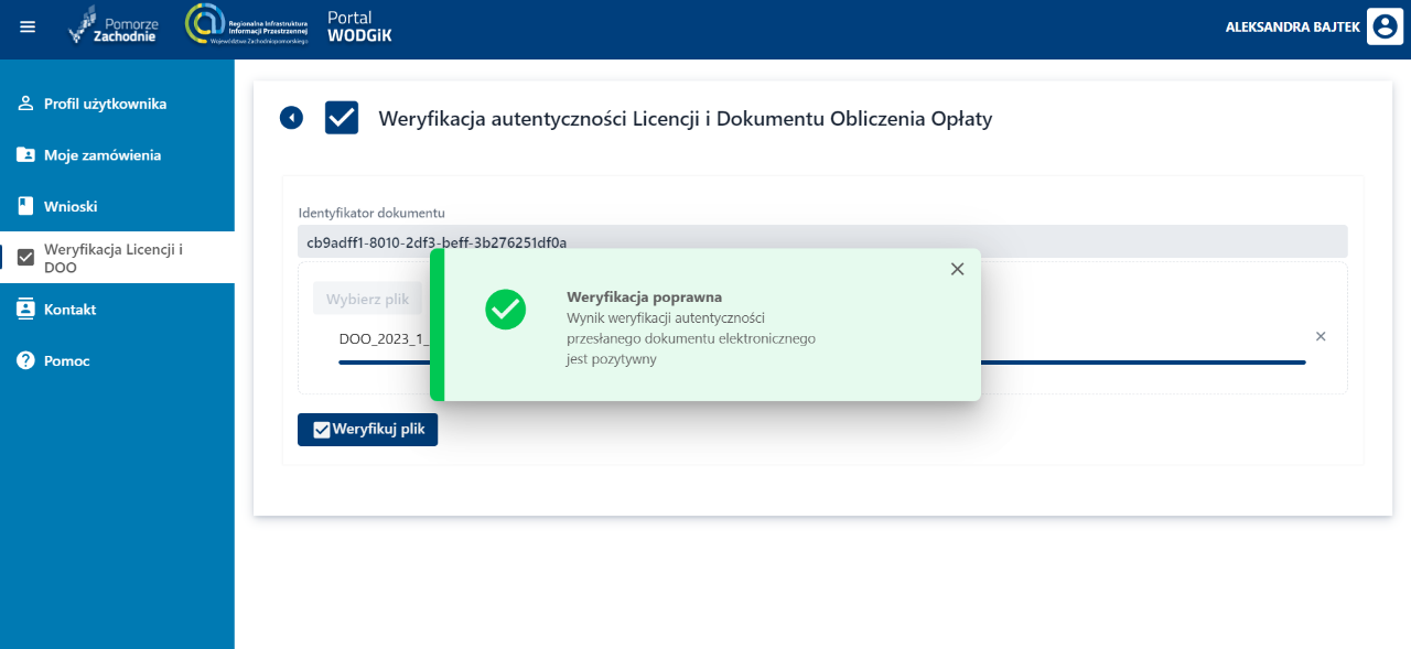 Komunikat o poprawnej weryfikacji Komunikat o poprawnej weryfikacji