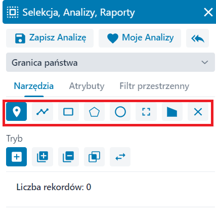 Opcje selekcji - Selekcja, Analizy, Raporty