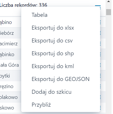 Menu kontekstowe na grupie obiektów – Selekcja, Analizy, Raporty