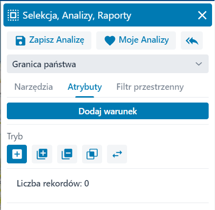 Zakładka ‘Atrybuty’ – Selekcja, Analizy, Raporty