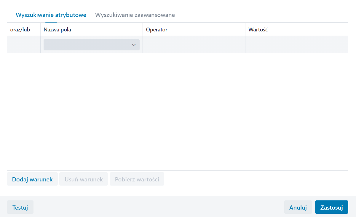 Dodanie warunku – Selekcja, Analizy, Raporty