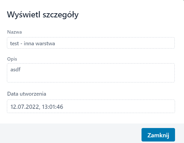 Okno szczegółów wybranej analizy