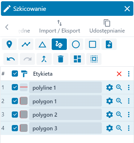 Lista wprowadzonych szkiców