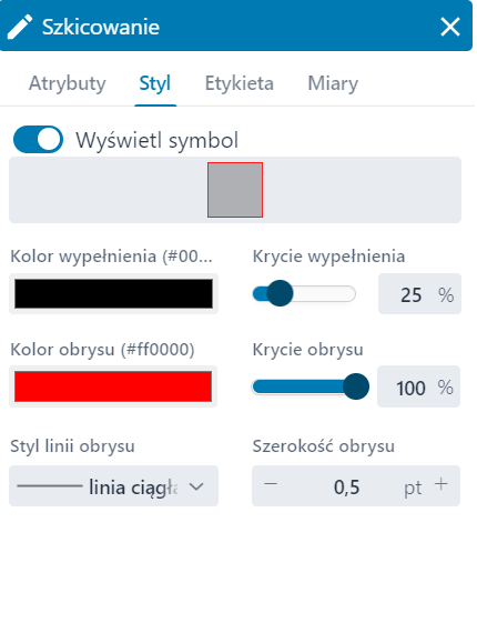 Zakładka ‘Styl’ we właściwościach obiektu