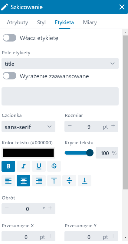 Zakładka ‘Etykieta’ we właściwościach obiektu