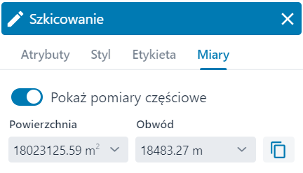 Zakładka ‘Miary’ we właściwościach obiektu